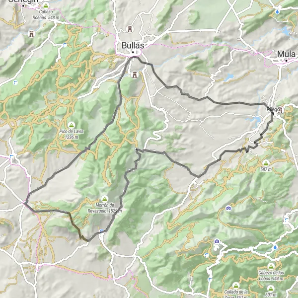 Miniature de la carte de l'inspiration cycliste "Route des Vignobles et Points de Vue" dans la Región de Murcia, Spain. Générée par le planificateur d'itinéraire cycliste Tarmacs.app