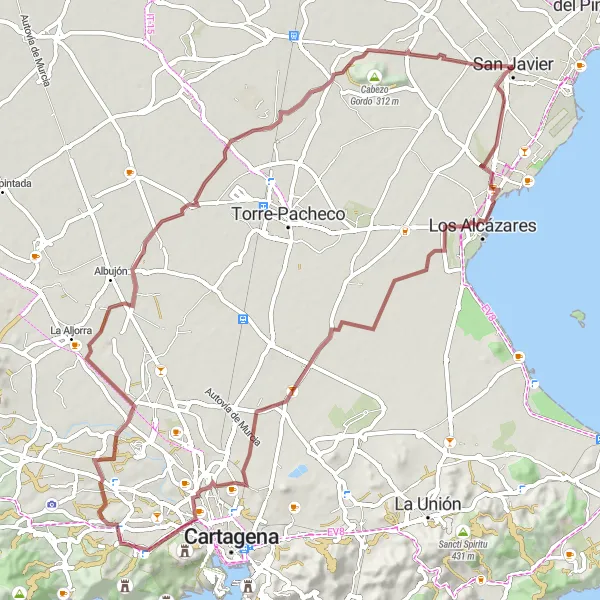 Map miniature of "San Javier - Villa Esperanza Gravel Ride" cycling inspiration in Región de Murcia, Spain. Generated by Tarmacs.app cycling route planner