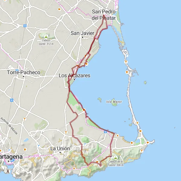 Karten-Miniaturansicht der Radinspiration "Graveltour von Fuente de los Pescadores nach San Pedro del Pinatar" in Región de Murcia, Spain. Erstellt vom Tarmacs.app-Routenplaner für Radtouren