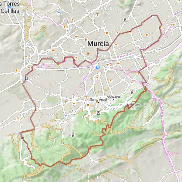Miniaturekort af cykelinspirationen "Eventyrlig Gravelrute gennem La Panocha, Relojero og Pico del Aguila" i Región de Murcia, Spain. Genereret af Tarmacs.app cykelruteplanlægger