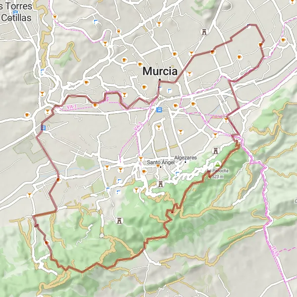 Map miniature of "Panocha Discovery" cycling inspiration in Región de Murcia, Spain. Generated by Tarmacs.app cycling route planner