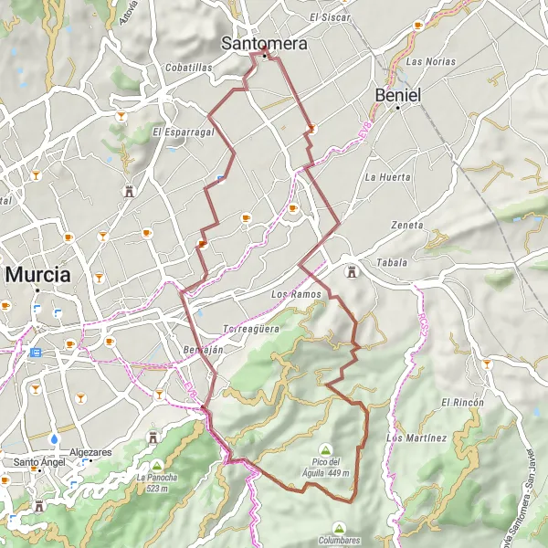 Miniatura della mappa di ispirazione al ciclismo "Gravel Adventure to Columbares" nella regione di Región de Murcia, Spain. Generata da Tarmacs.app, pianificatore di rotte ciclistiche