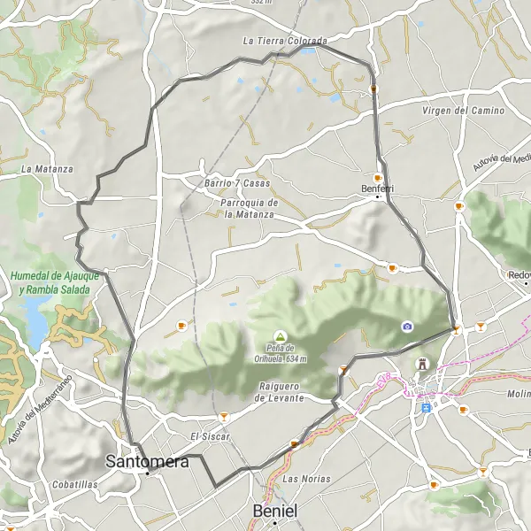 Miniatura della mappa di ispirazione al ciclismo "Hidden Gems Tour to Las Norias Gemelas" nella regione di Región de Murcia, Spain. Generata da Tarmacs.app, pianificatore di rotte ciclistiche
