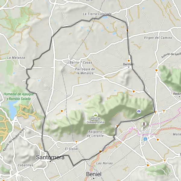 Map miniature of "Scenic Road Tour" cycling inspiration in Región de Murcia, Spain. Generated by Tarmacs.app cycling route planner