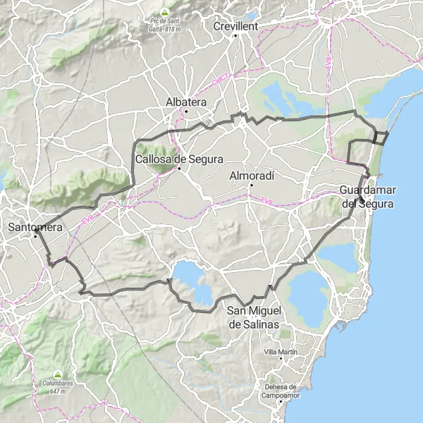 Miniaturní mapa "Cestovní trasa k Cruz de la Muela" inspirace pro cyklisty v oblasti Región de Murcia, Spain. Vytvořeno pomocí plánovače tras Tarmacs.app