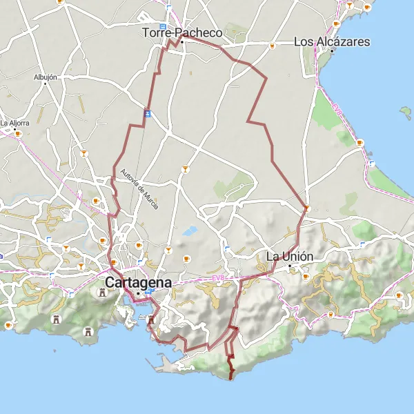 Miniatuurkaart van de fietsinspiratie "Offroad Avontuur in Región de Murcia" in Región de Murcia, Spain. Gemaakt door de Tarmacs.app fietsrouteplanner