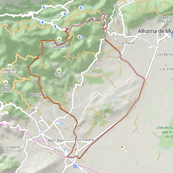 Miniatua del mapa de inspiración ciclista "Ruta de Gravel desde Totana" en Región de Murcia, Spain. Generado por Tarmacs.app planificador de rutas ciclistas