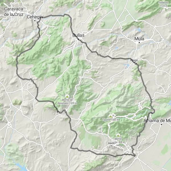 Miniatuurkaart van de fietsinspiratie "Een epische rit door de bergen van Región de Murcia" in Región de Murcia, Spain. Gemaakt door de Tarmacs.app fietsrouteplanner