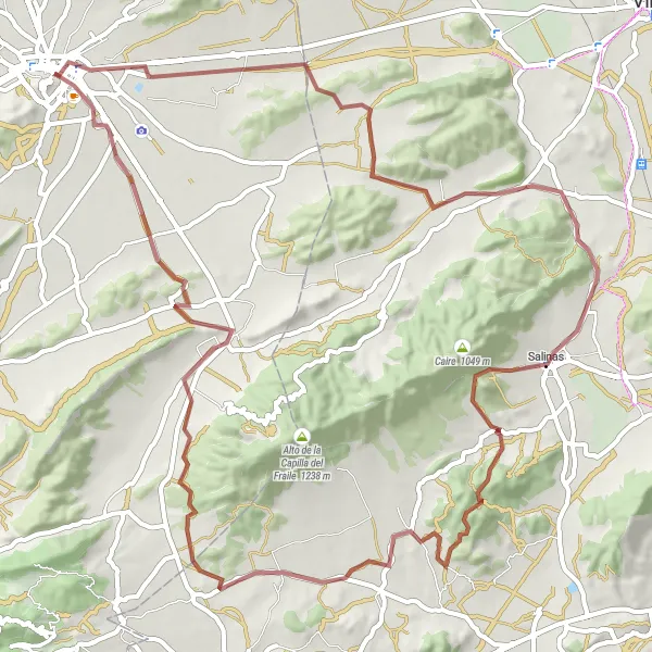 Miniaturní mapa "Gravelová cyklistická trasa Salinas - Úbeda - Yecla" inspirace pro cyklisty v oblasti Región de Murcia, Spain. Vytvořeno pomocí plánovače tras Tarmacs.app