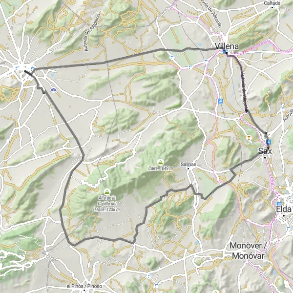 Miniature de la carte de l'inspiration cycliste "Routes de Las Virtudes à Yecla" dans la Región de Murcia, Spain. Générée par le planificateur d'itinéraire cycliste Tarmacs.app