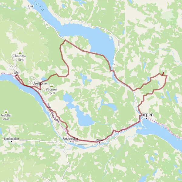 Kartminiatyr av "Grusväg mot Nalles klippa" cykelinspiration i Mellersta Norrland, Sweden. Genererad av Tarmacs.app cykelruttplanerare