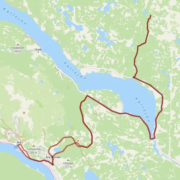 Map miniature of "Gravel Bliss: Åre to Fäviken" cycling inspiration in Mellersta Norrland, Sweden. Generated by Tarmacs.app cycling route planner