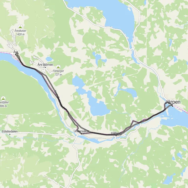 Map miniature of "Åre and Undersåker Adventure" cycling inspiration in Mellersta Norrland, Sweden. Generated by Tarmacs.app cycling route planner