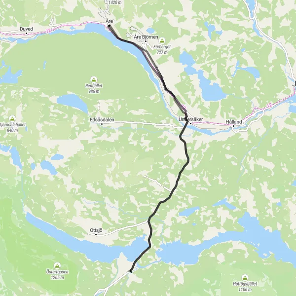 Map miniature of "Åre Björnen Exploration" cycling inspiration in Mellersta Norrland, Sweden. Generated by Tarmacs.app cycling route planner