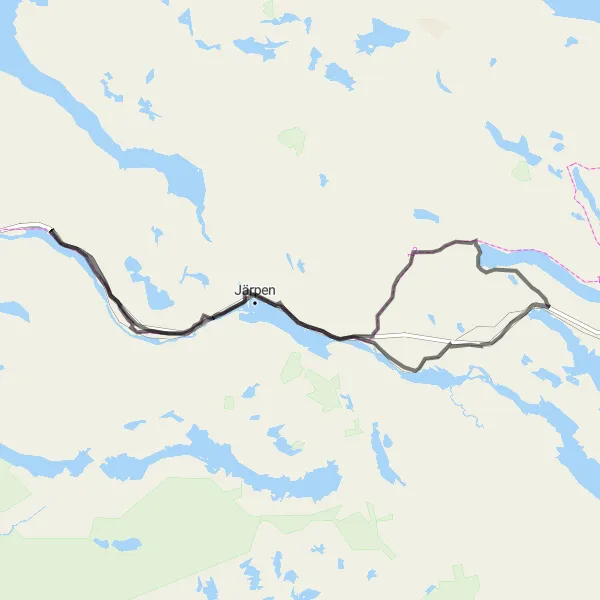 Kartminiatyr av "Vägcykling i Åre-området" cykelinspiration i Mellersta Norrland, Sweden. Genererad av Tarmacs.app cykelruttplanerare