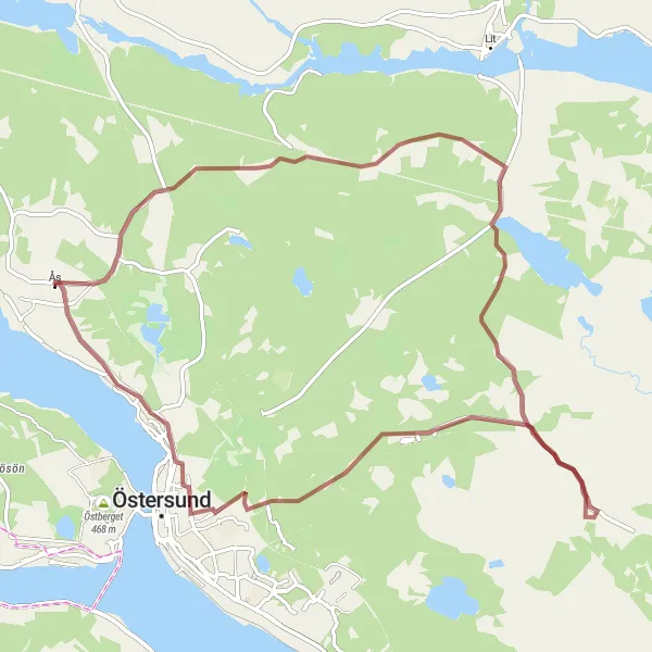 Kartminiatyr av "Grusväg genom Trättgärde och Odenskog" cykelinspiration i Mellersta Norrland, Sweden. Genererad av Tarmacs.app cykelruttplanerare