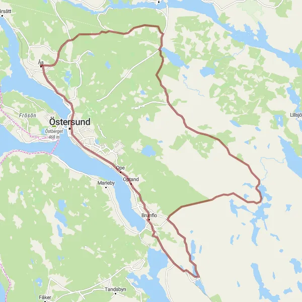 Kartminiatyr av "Grusvägar genom Trättgärde och Lockne" cykelinspiration i Mellersta Norrland, Sweden. Genererad av Tarmacs.app cykelruttplanerare