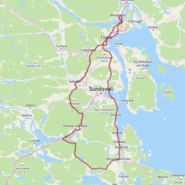 Map miniature of "Sundsvallsfjärden Adventure" cycling inspiration in Mellersta Norrland, Sweden. Generated by Tarmacs.app cycling route planner