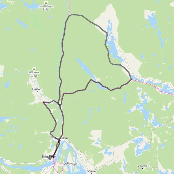 Kartminiatyr av "Vacker landsväg från Bergeforsen till Lögdö bruk" cykelinspiration i Mellersta Norrland, Sweden. Genererad av Tarmacs.app cykelruttplanerare