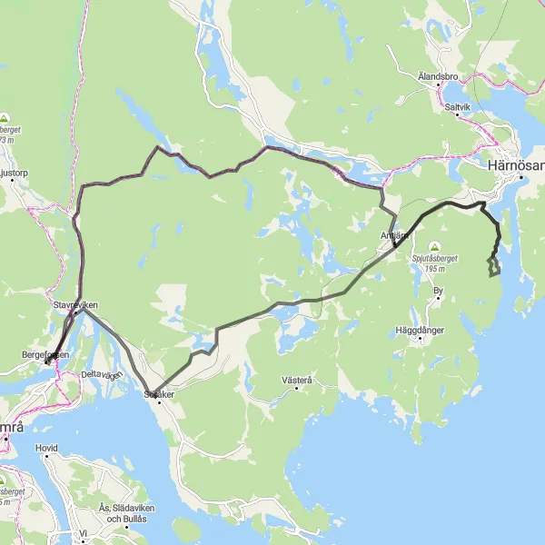 Map miniature of "Stavreviken Loop" cycling inspiration in Mellersta Norrland, Sweden. Generated by Tarmacs.app cycling route planner