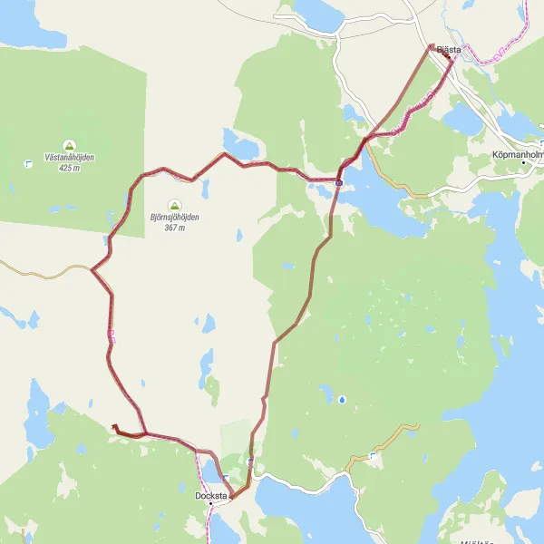 Kartminiatyr av "Grusväg kring Bjästa" cykelinspiration i Mellersta Norrland, Sweden. Genererad av Tarmacs.app cykelruttplanerare