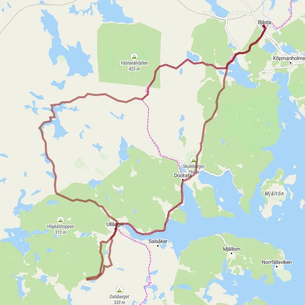 Kartminiatyr av "Grusvägar i Docksta och Ullånger" cykelinspiration i Mellersta Norrland, Sweden. Genererad av Tarmacs.app cykelruttplanerare