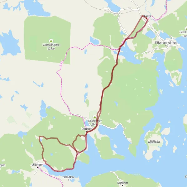 Map miniature of "Bjästa Gravel Adventure" cycling inspiration in Mellersta Norrland, Sweden. Generated by Tarmacs.app cycling route planner