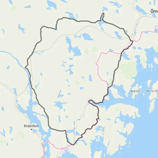 Kartminiatyr av "Landsvägsäventyr kring Bjästa" cykelinspiration i Mellersta Norrland, Sweden. Genererad av Tarmacs.app cykelruttplanerare