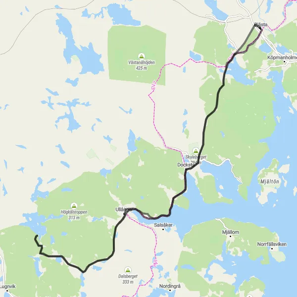 Map miniature of "Coast to Mountains" cycling inspiration in Mellersta Norrland, Sweden. Generated by Tarmacs.app cycling route planner