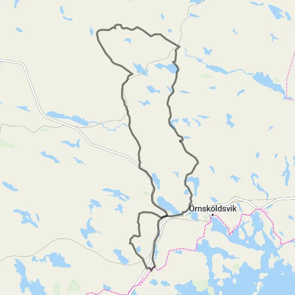 Map miniature of "Moliden Challenge" cycling inspiration in Mellersta Norrland, Sweden. Generated by Tarmacs.app cycling route planner