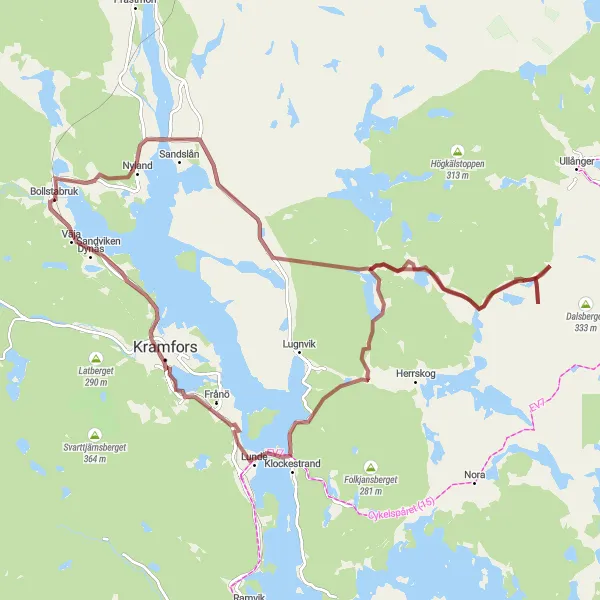 Map miniature of "Wilderness Gravel Route" cycling inspiration in Mellersta Norrland, Sweden. Generated by Tarmacs.app cycling route planner
