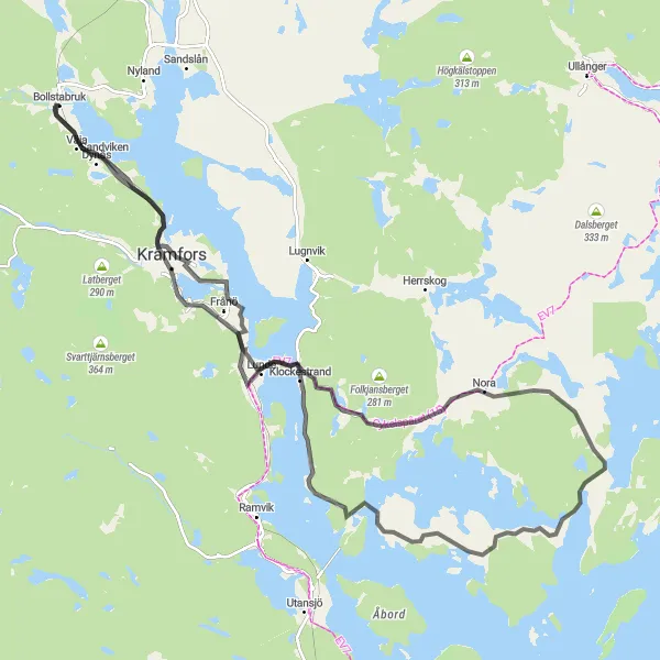 Kartminiatyr av "Kustvägen till Kramfors" cykelinspiration i Mellersta Norrland, Sweden. Genererad av Tarmacs.app cykelruttplanerare