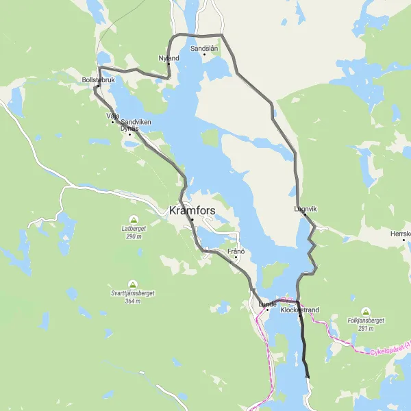 Map miniature of "Nyland and Lugnvik Loop" cycling inspiration in Mellersta Norrland, Sweden. Generated by Tarmacs.app cycling route planner