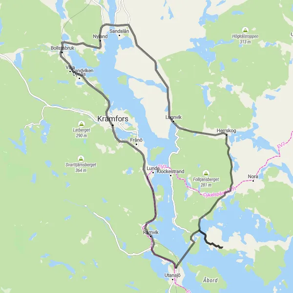 Kartminiatyr av "Höga Kusten Roadtrip" cykelinspiration i Mellersta Norrland, Sweden. Genererad av Tarmacs.app cykelruttplanerare