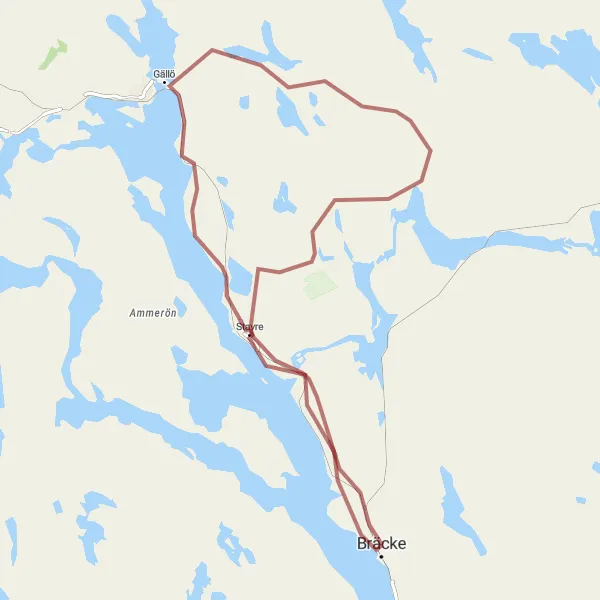 Map miniature of "Gällö and Revsundssjön Gravel Adventure" cycling inspiration in Mellersta Norrland, Sweden. Generated by Tarmacs.app cycling route planner