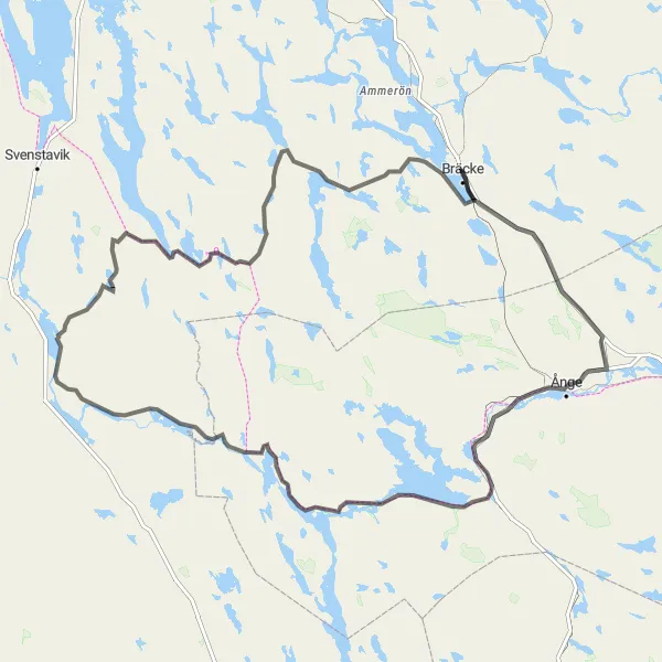 Map miniature of "Ånge and Ljungan Scenic Road Tour" cycling inspiration in Mellersta Norrland, Sweden. Generated by Tarmacs.app cycling route planner