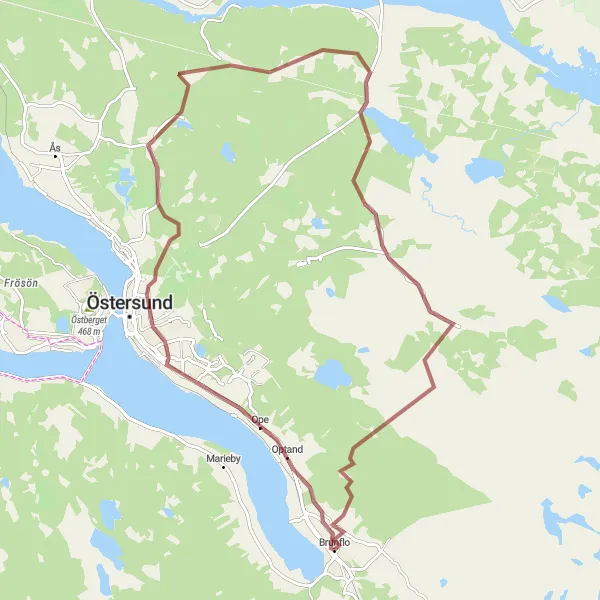 Map miniature of "Scenic Gravel Ride to Lungre" cycling inspiration in Mellersta Norrland, Sweden. Generated by Tarmacs.app cycling route planner