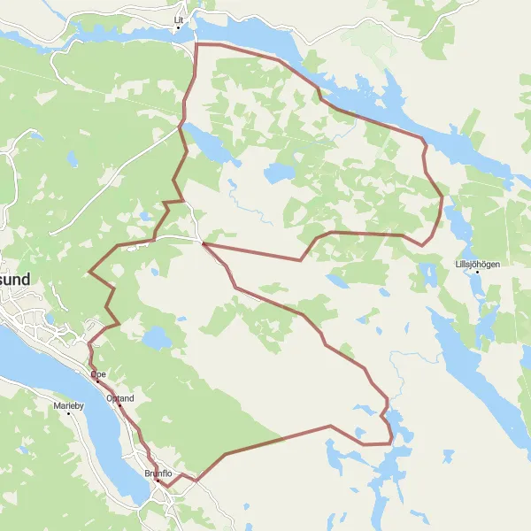 Map miniature of "Optand and Gusta Gravel Expedition" cycling inspiration in Mellersta Norrland, Sweden. Generated by Tarmacs.app cycling route planner