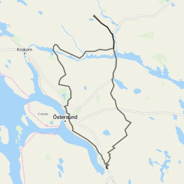 Kartminiatyr av "Trättgärde, Lungre och Vamsta - en landsvägsutflykt" cykelinspiration i Mellersta Norrland, Sweden. Genererad av Tarmacs.app cykelruttplanerare