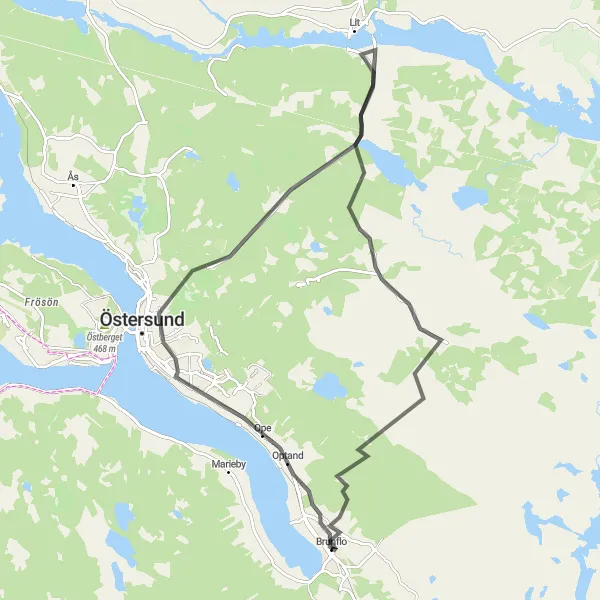 Map miniature of "Optand and Lungre Loop" cycling inspiration in Mellersta Norrland, Sweden. Generated by Tarmacs.app cycling route planner