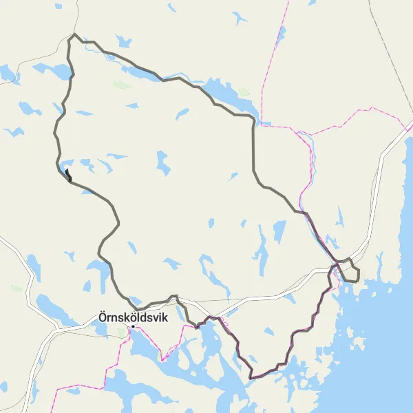 Map miniature of "Husum - Stenberget - Arnäsvall - Klingreberget Round-trip" cycling inspiration in Mellersta Norrland, Sweden. Generated by Tarmacs.app cycling route planner