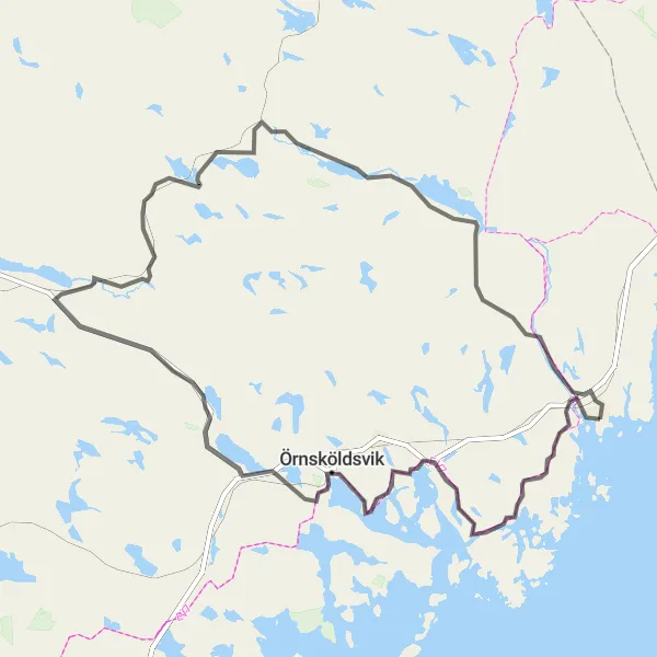 Map miniature of "Överhörnäs Adventure" cycling inspiration in Mellersta Norrland, Sweden. Generated by Tarmacs.app cycling route planner