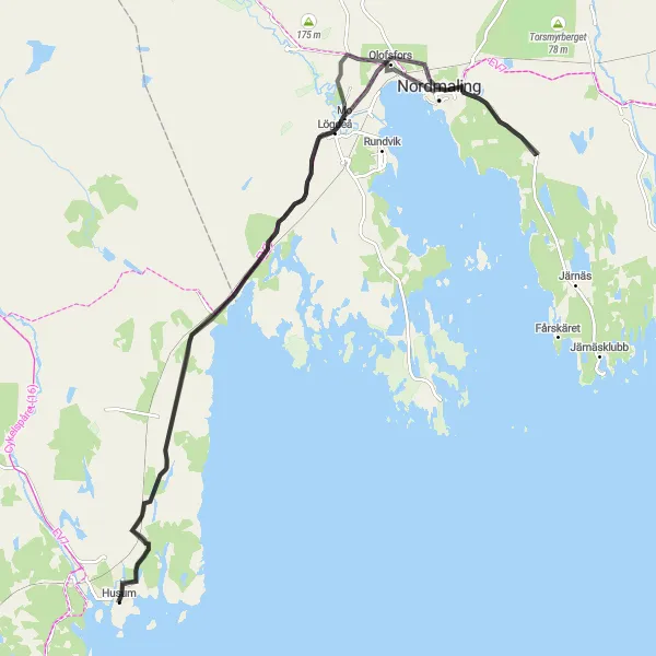 Map miniature of "Lögdeå Loop" cycling inspiration in Mellersta Norrland, Sweden. Generated by Tarmacs.app cycling route planner