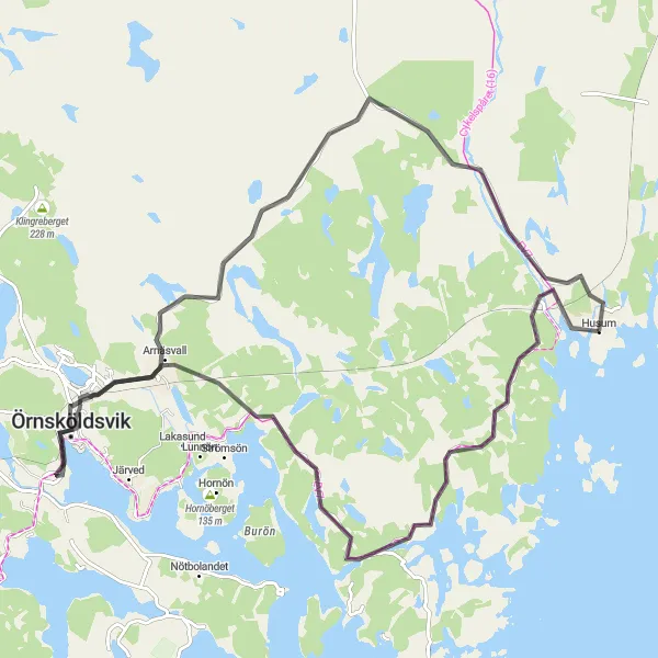 Map miniature of "Örnsköldsvik Discovery" cycling inspiration in Mellersta Norrland, Sweden. Generated by Tarmacs.app cycling route planner