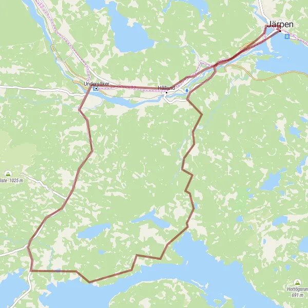 Map miniature of "Picturesque Gravel Route near Järpen" cycling inspiration in Mellersta Norrland, Sweden. Generated by Tarmacs.app cycling route planner