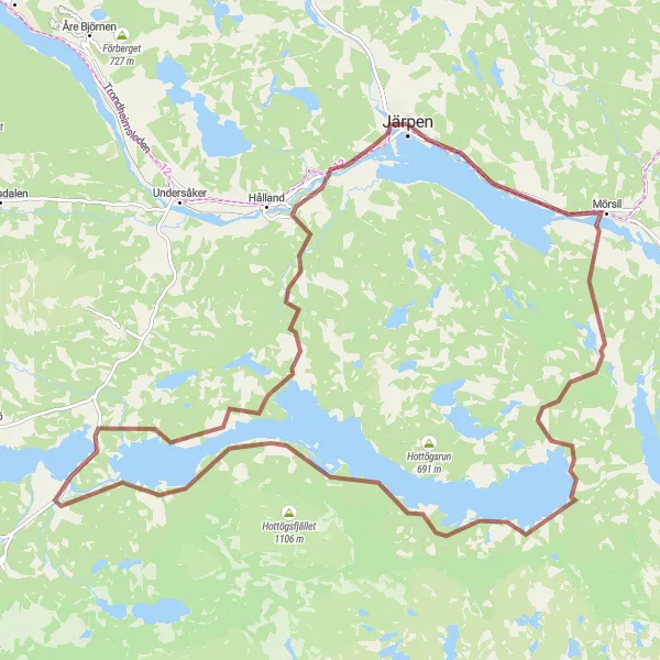 Map miniature of "Idyllic Gravel Loop with Mountain Views" cycling inspiration in Mellersta Norrland, Sweden. Generated by Tarmacs.app cycling route planner