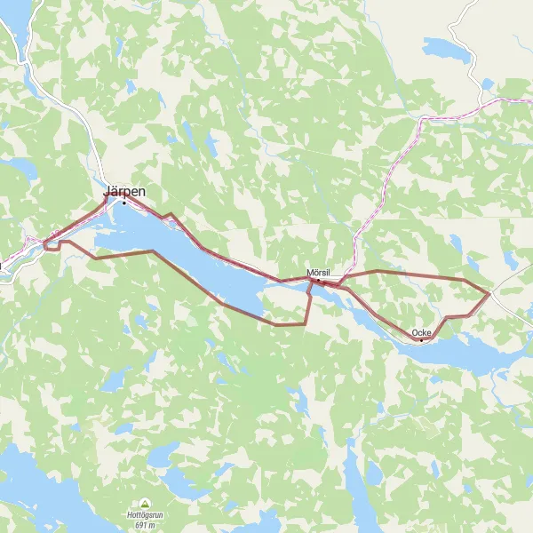 Map miniature of "Gravel Route Around Järpen" cycling inspiration in Mellersta Norrland, Sweden. Generated by Tarmacs.app cycling route planner