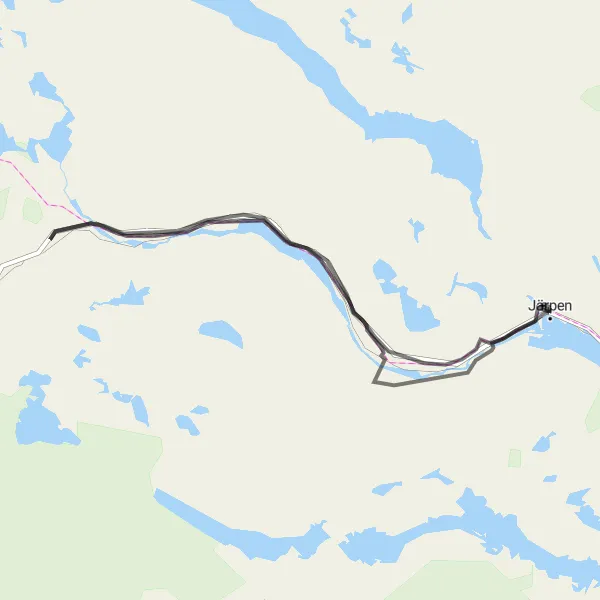 Map miniature of "The Järpen to Åresjön loop" cycling inspiration in Mellersta Norrland, Sweden. Generated by Tarmacs.app cycling route planner