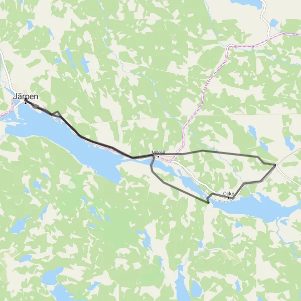 Kartminiatyr av "Mörsil och Ockesjön Cykeltur" cykelinspiration i Mellersta Norrland, Sweden. Genererad av Tarmacs.app cykelruttplanerare