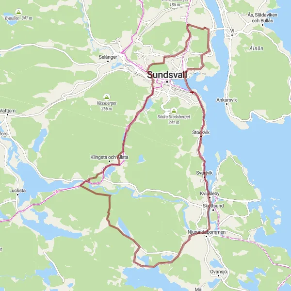 Map miniature of "Johannedal Gravel Adventure Plus" cycling inspiration in Mellersta Norrland, Sweden. Generated by Tarmacs.app cycling route planner